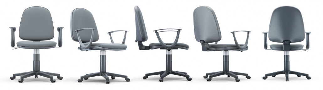 Office chair from different angles isolated on white background. 3d illustration.
